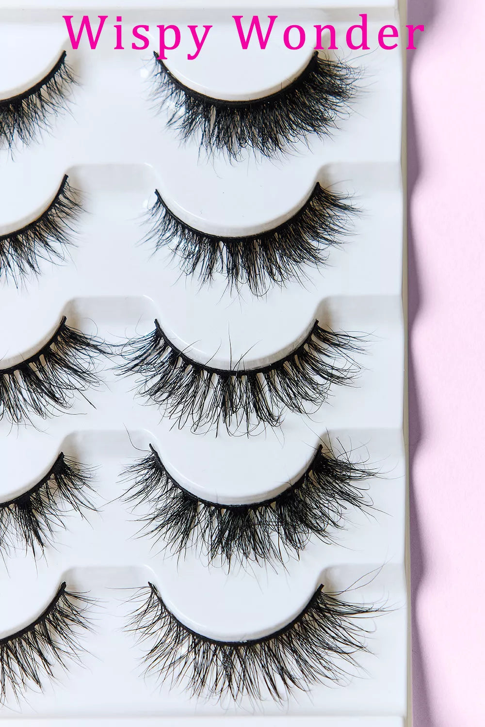 Mink false eyelashes shown for a natural eye look