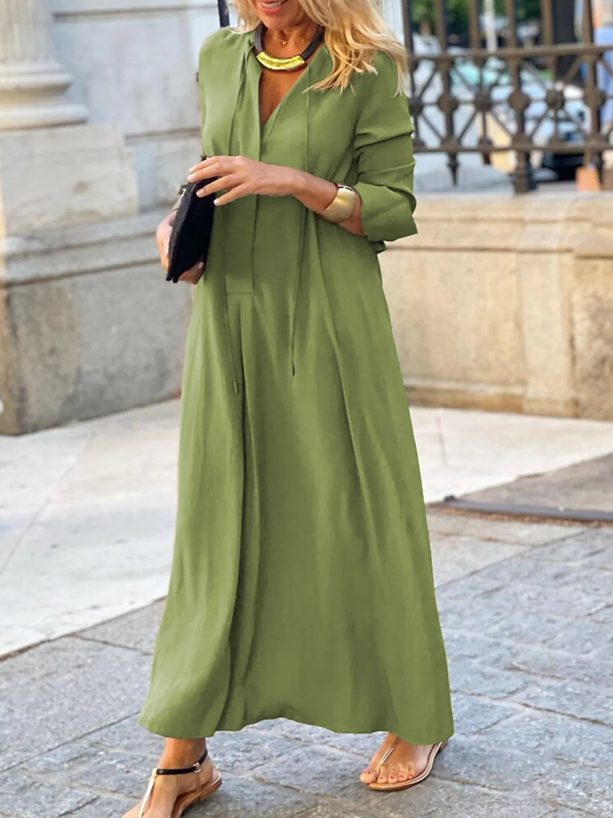 Solid maxi shirt dress front view