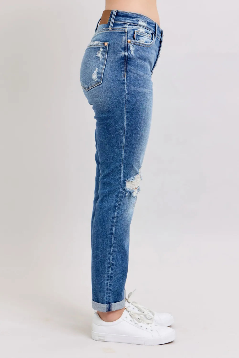 Judy Blue Full Size Button Fly Distressed Jeans with Pockets Plus Size - Fashorio