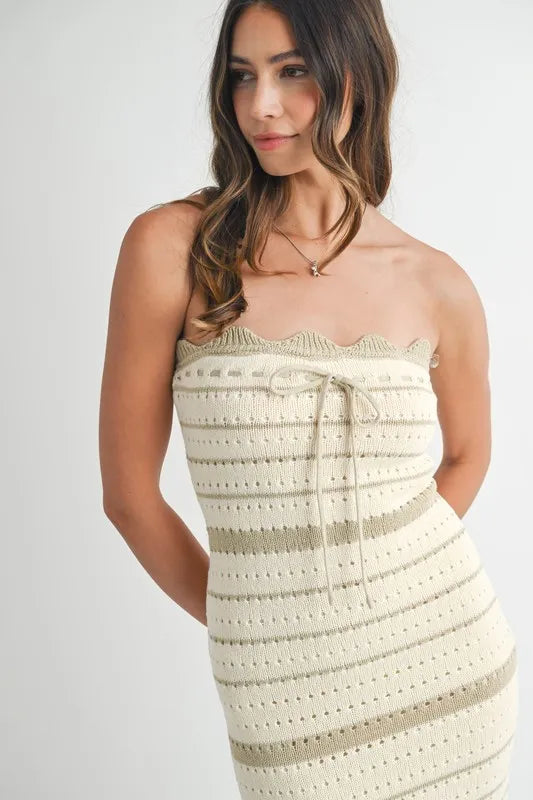 MABLE Contrast Striped Crochet Knit Midi Dress - Fashorio