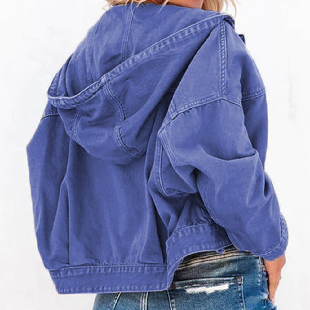Hooded Dropped Shoulder Denim Jacket - Fashorio