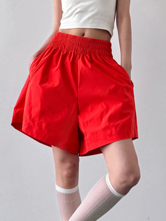 Smocked Wide-Leg Shorts Orange - Fashorio