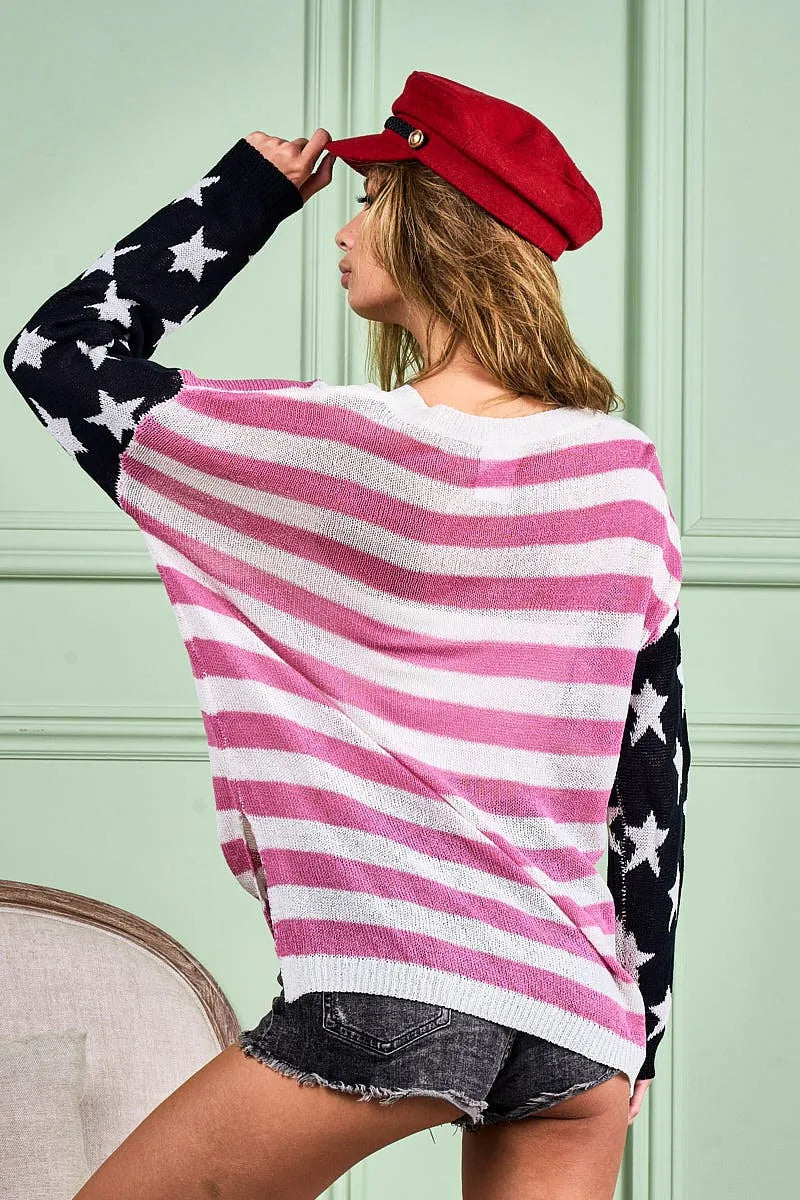 BiBi American Flag Low Gauge Knit Top - Fashorio