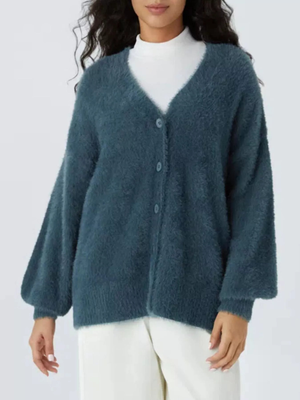 Cozy knit button down cardigan front view