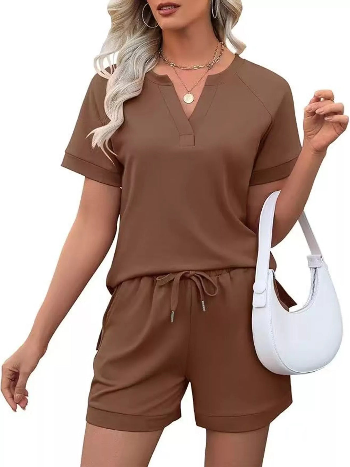 Solid short sleeve set styling