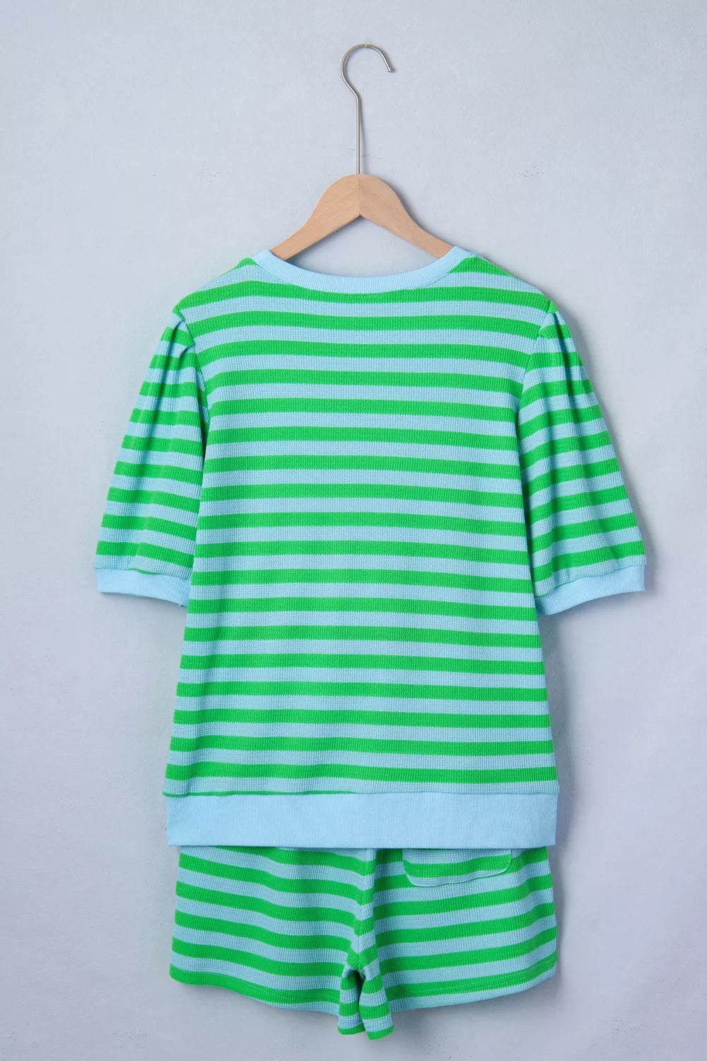 Stripe Colorblock Puff Sleeve Top and Shorts Two Piece Set, view 7