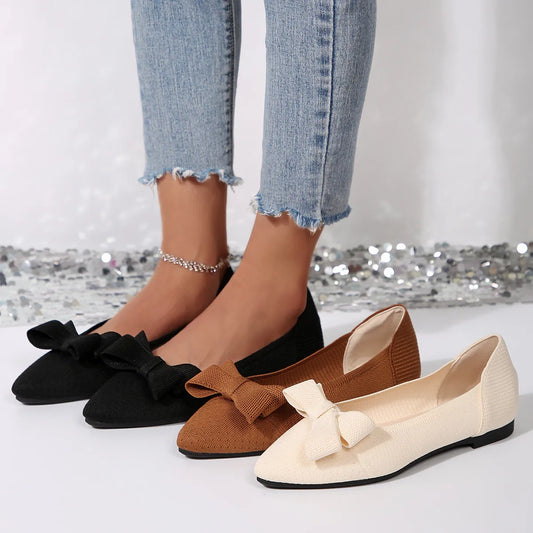 Bow Point Toe Slip-Ons - Fashorio