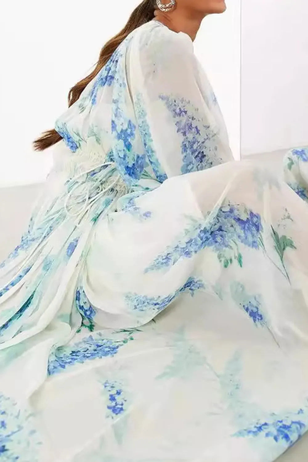 Floral balloon sleeve maxi dress side view