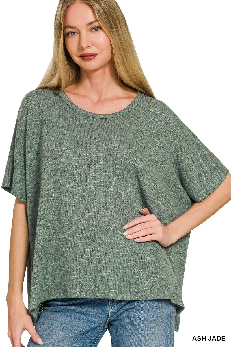Zenana oversized slub hacci top in ash jade, front view