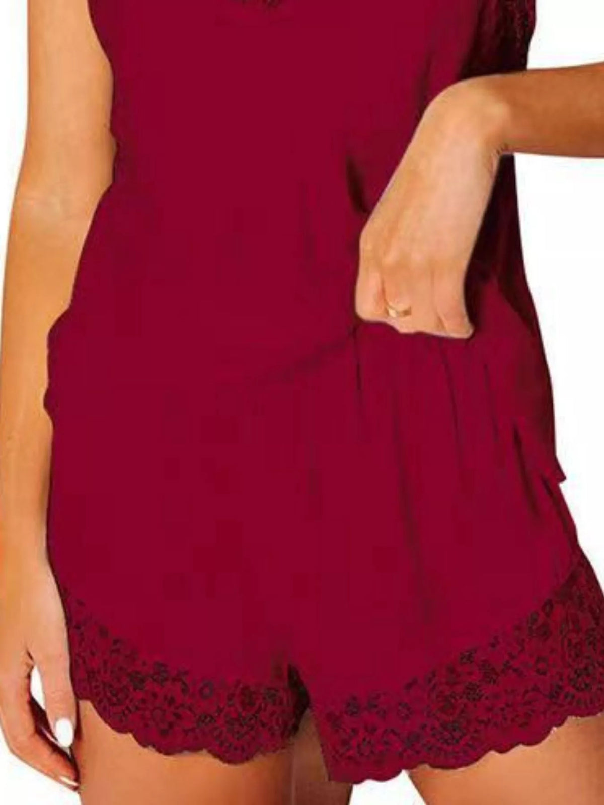 Lace Trim Cami and Shorts Two Piece Lounge Set, view 8