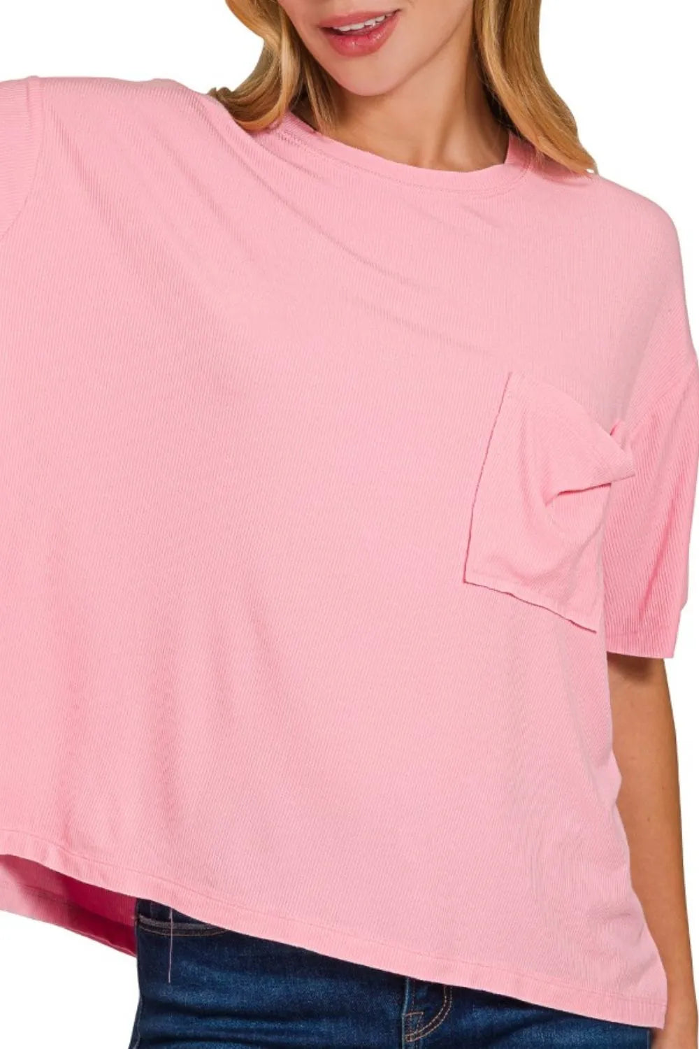 Zenana Oversized Ribbed Round Neck Short Sleeve Tee - Fashorio