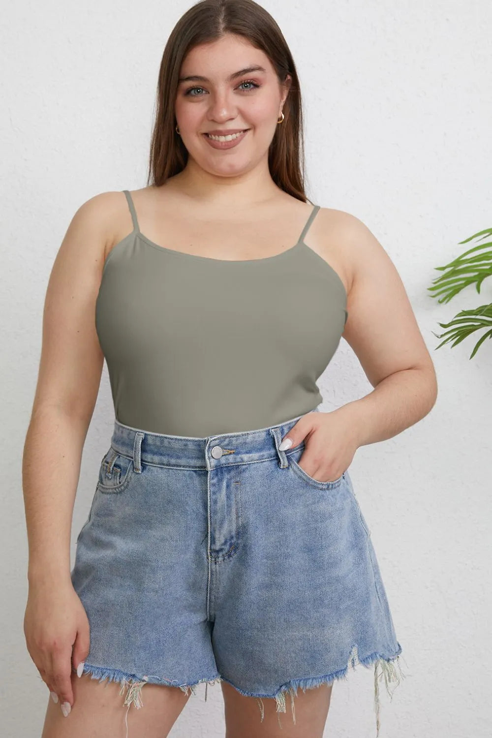Slim fit cropped cami shown from the side