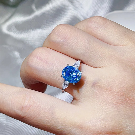 3 Carat Moissanite 925 Sterling Silver Ring Blue - Fashorio