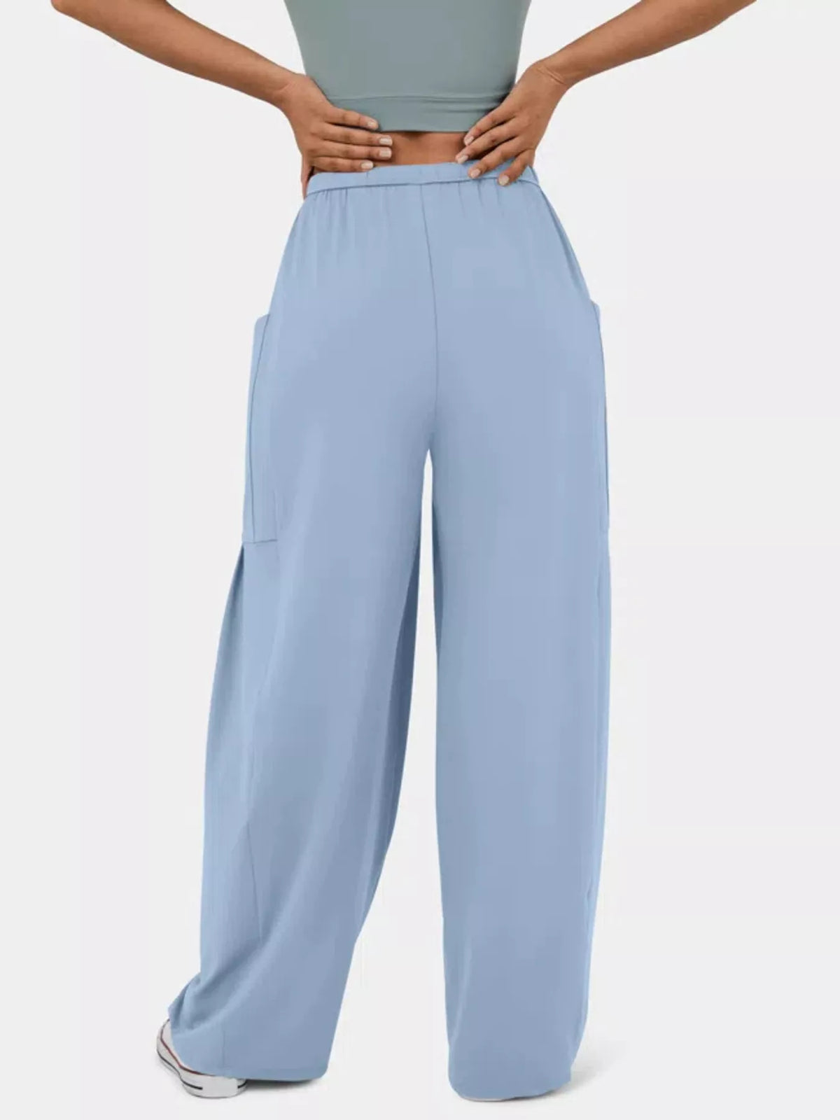High waisted wide leg drawstring pants back view
