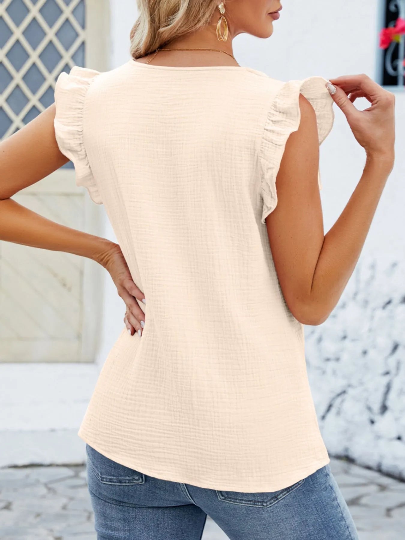 V-Neck Ruffled Sleeve Top - Fashorio