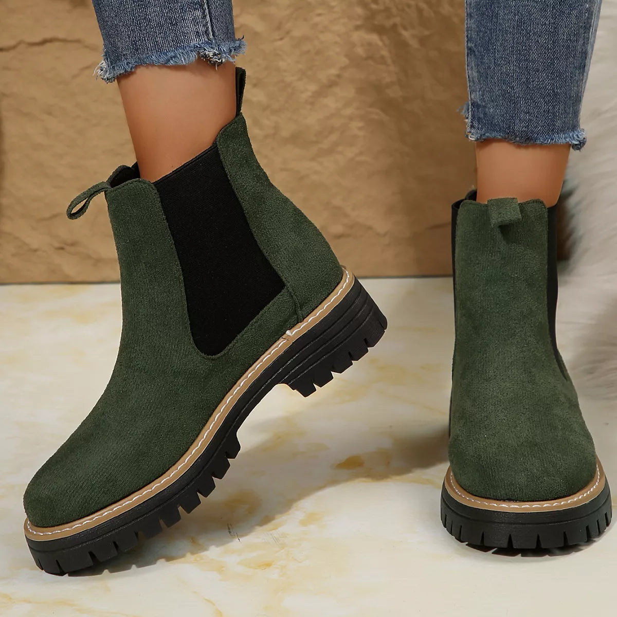 Platform boots upper texture detail