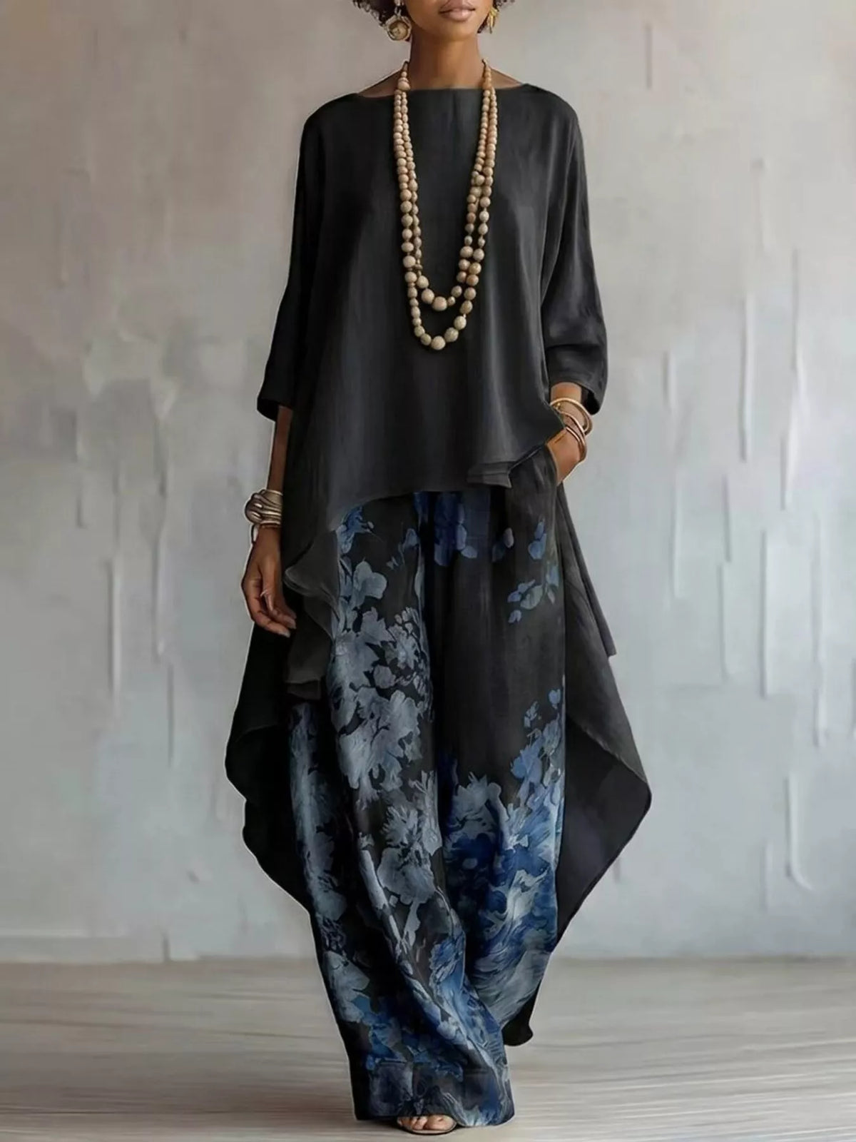 Asymmetrical top two piece set side view