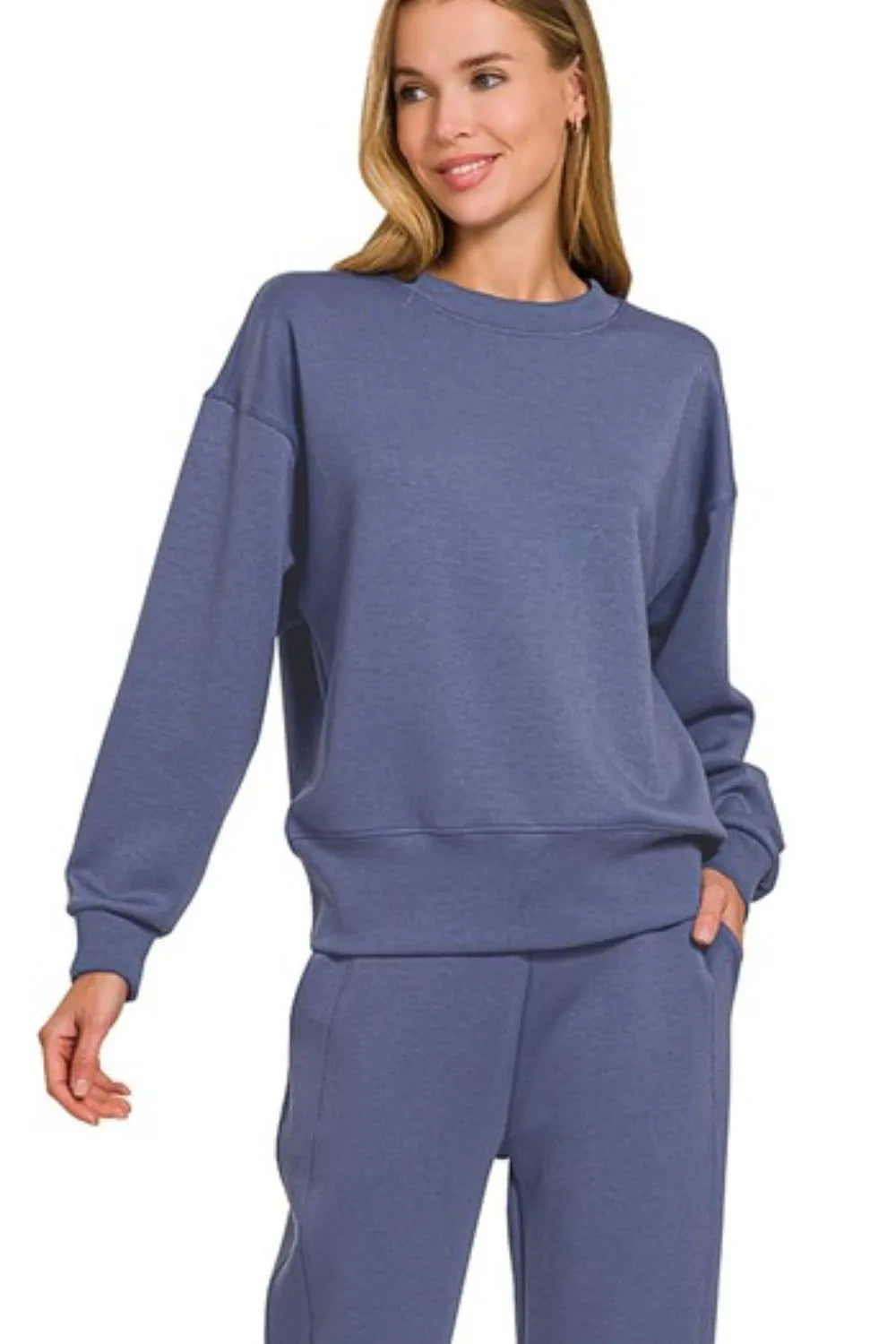 Zenana Scuba Crewneck Pullover & Joggers 2 Pieces Set - Fashorio