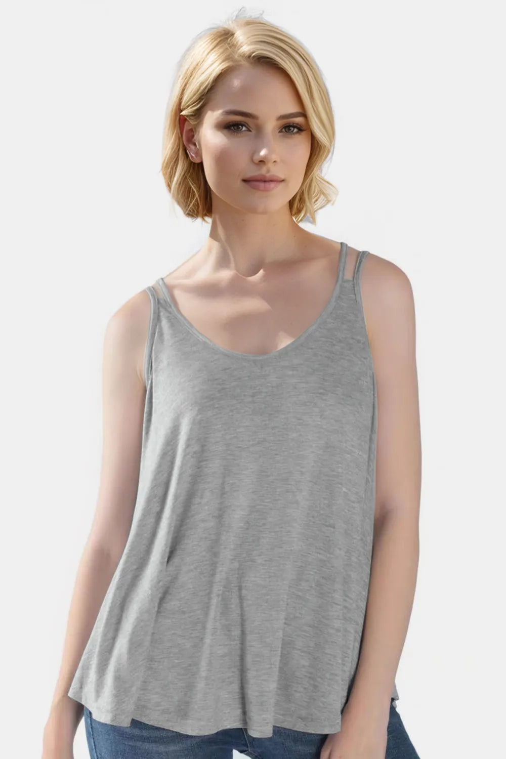 Purple scoop neck cami top front view