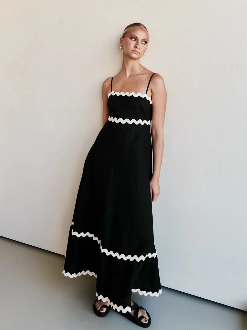 simple spaghetti strap maxi dress side view