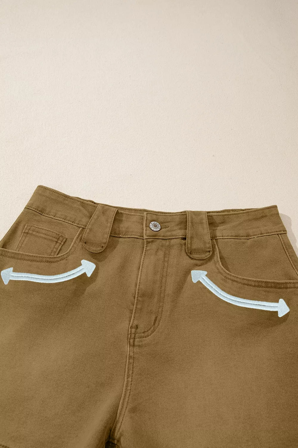Side view of western denim shorts showing leg length