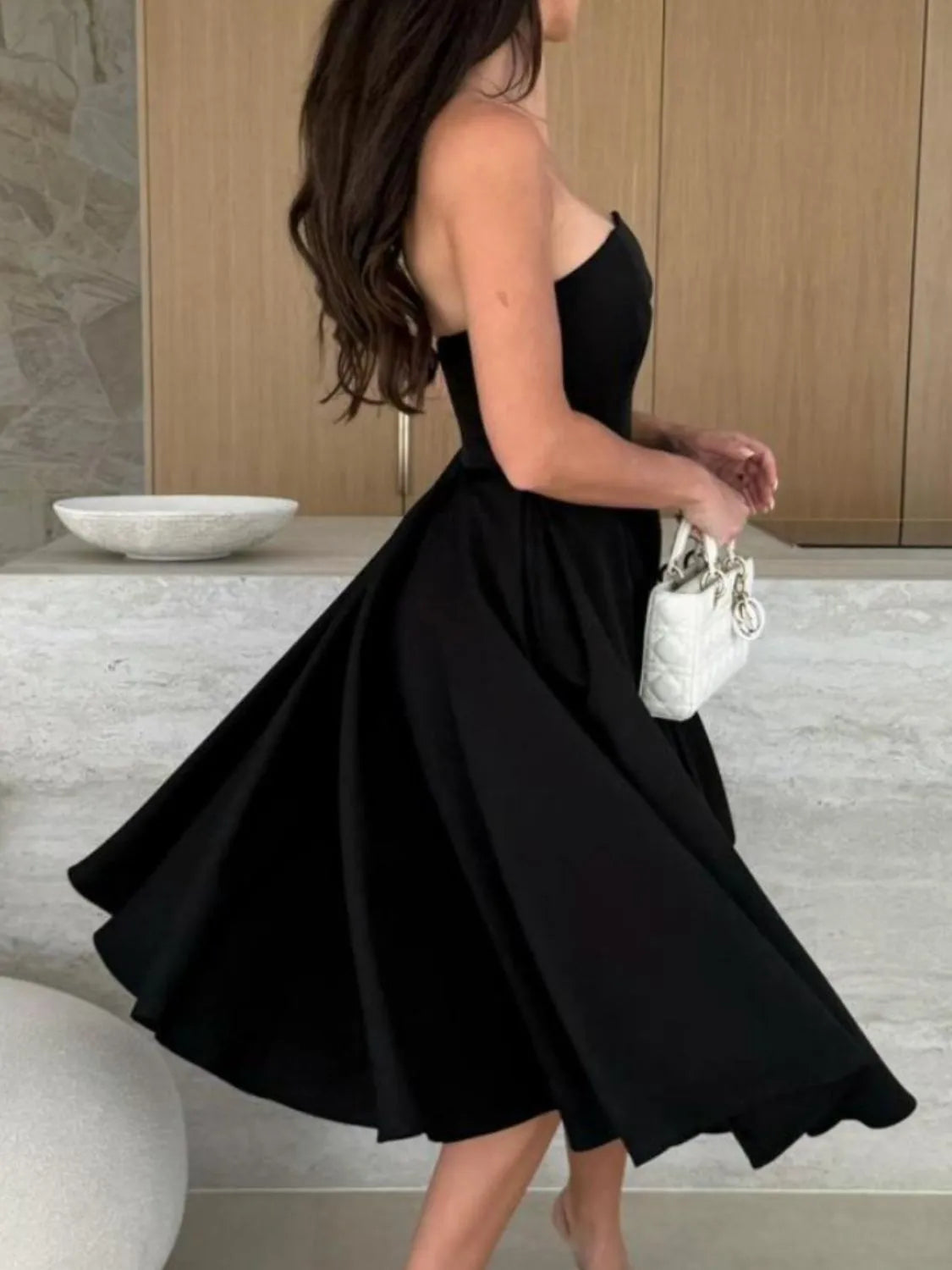Strapless tube midi dress full length view