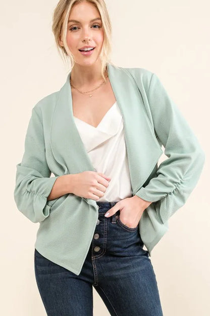 And The Why Stretch Non-Wrinkled Basic Open-Front Blazer - Fashorio