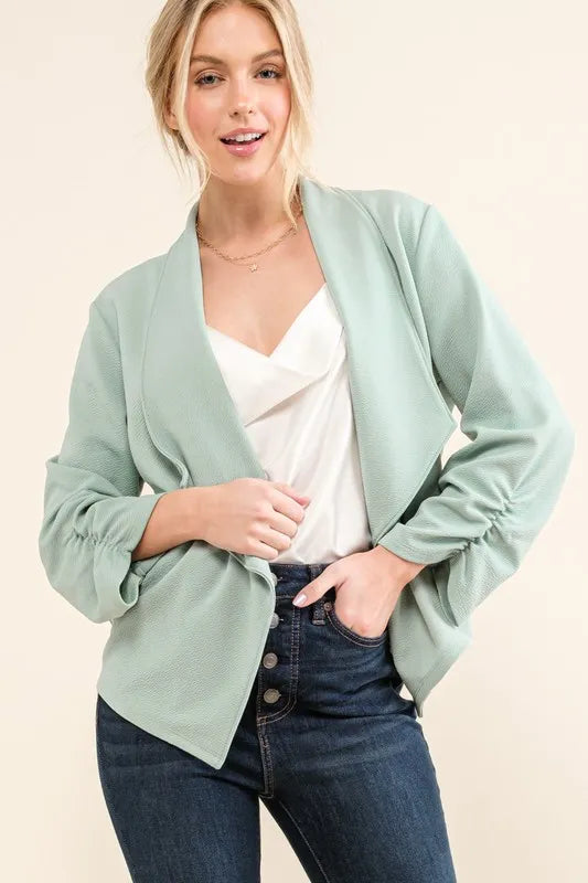 And The Why Stretch Non-Wrinkled Basic Open-Front Blazer - Fashorio