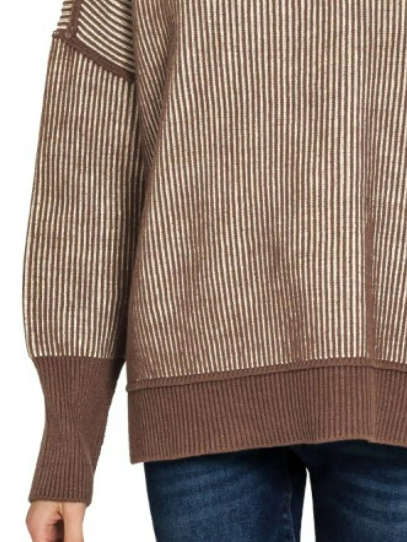 Zenana Exposed Seam Two Tone Ribbed Sweater - Fashorio