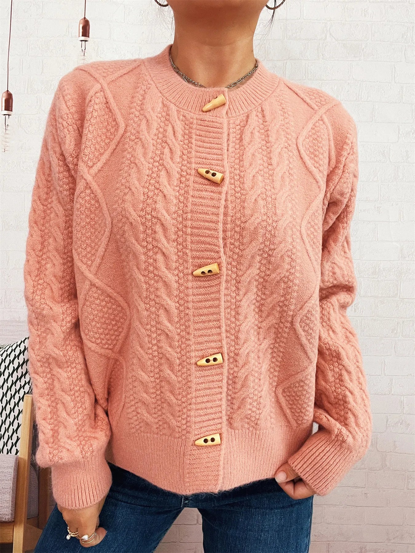 Cable Knit Button-Up Cardigan - Fashorio