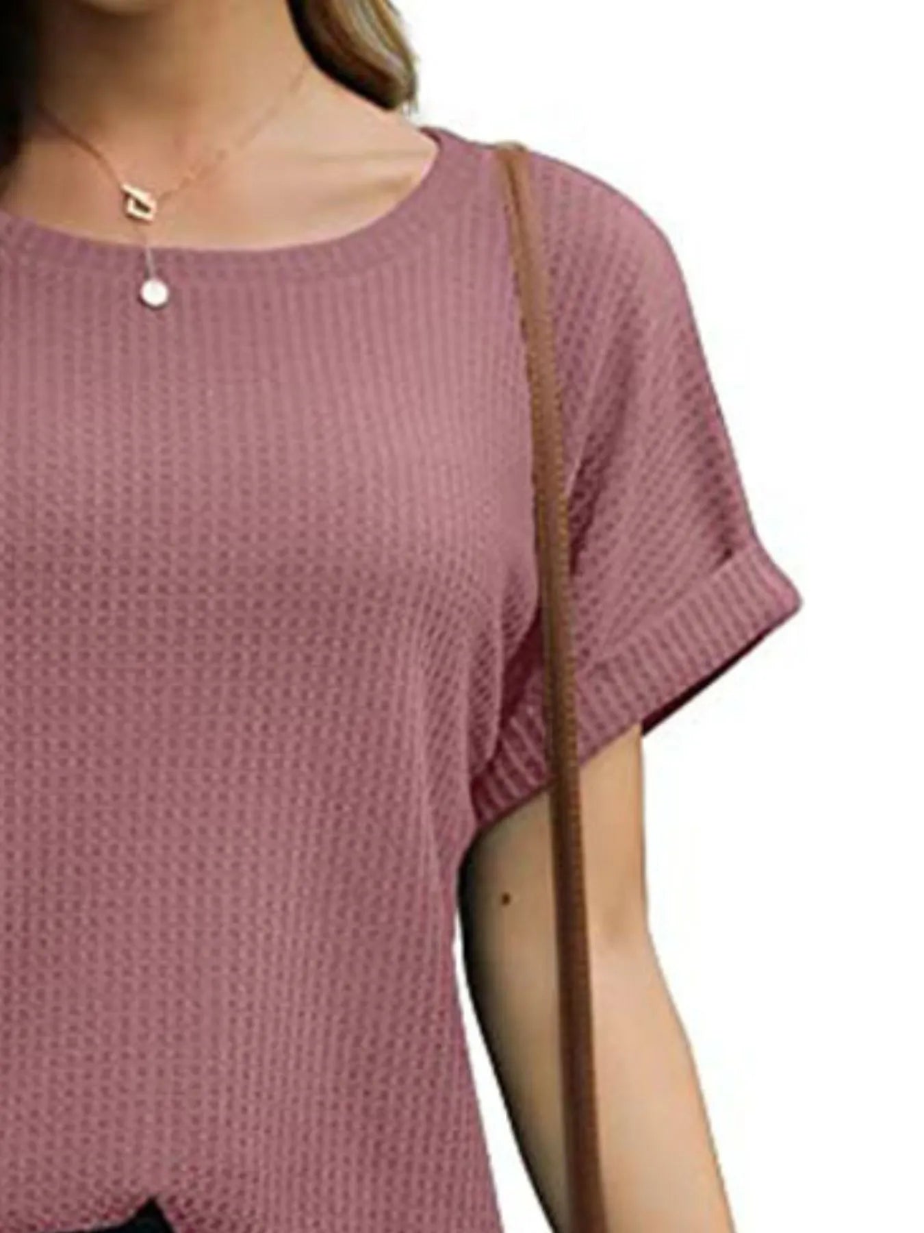 Full Size Waffle Knit Relaxed Fit T-Shirt Plus Size - Fashorio
