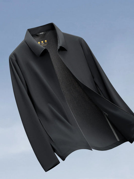 Men's Plus Size Zip Up Long Sleeve Jacket Black - Fashorio