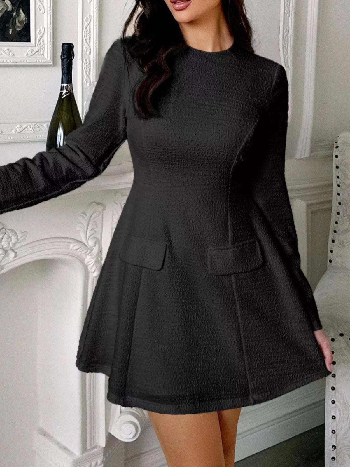 cutout back long sleeve mini dress detail view