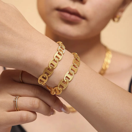 18K Gold-Plated Stainless Steel Chain Bracelet Gold One Size - Fashorio
