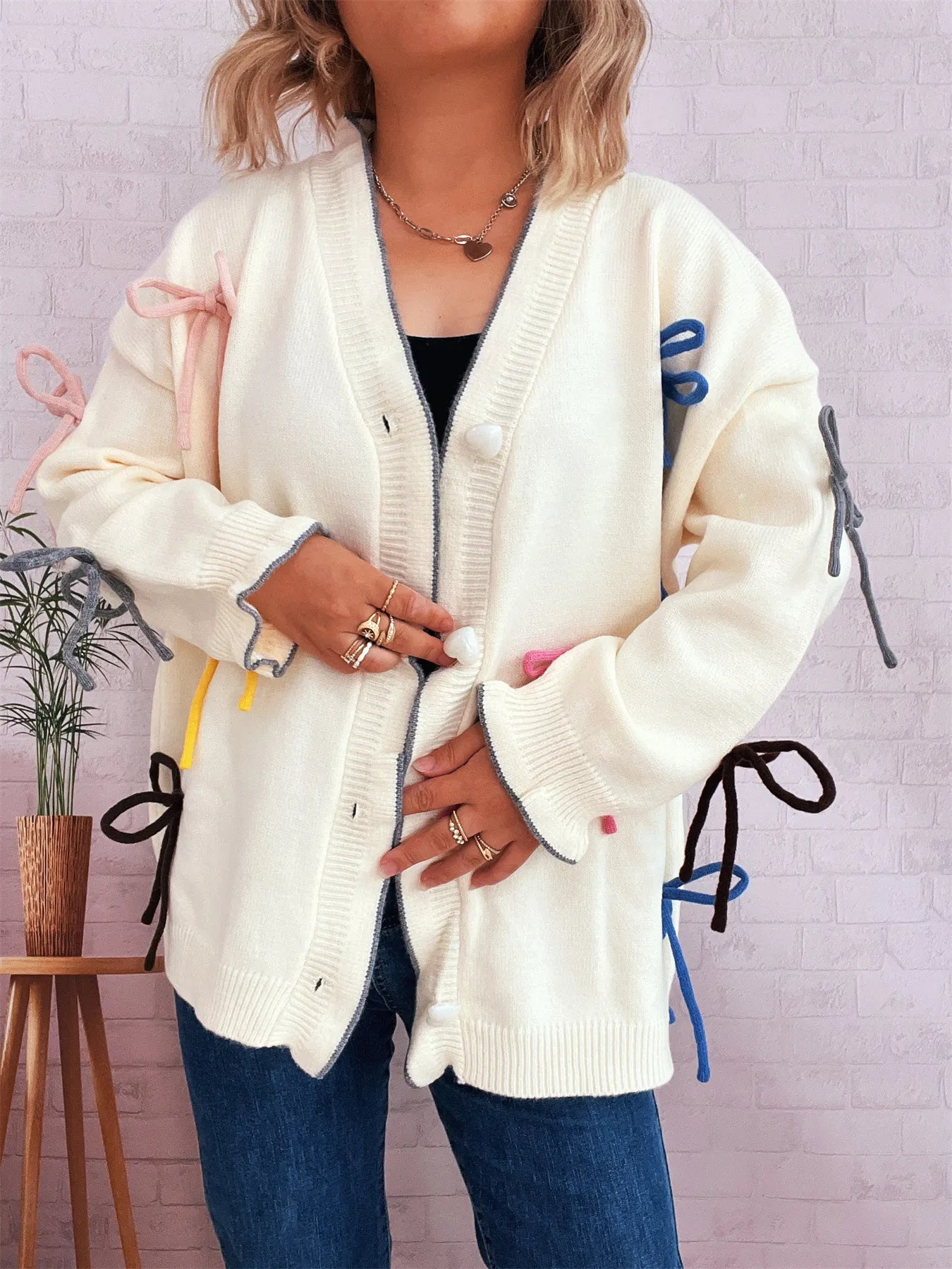 Bow Tie Button Up Cardigan - Fashorio