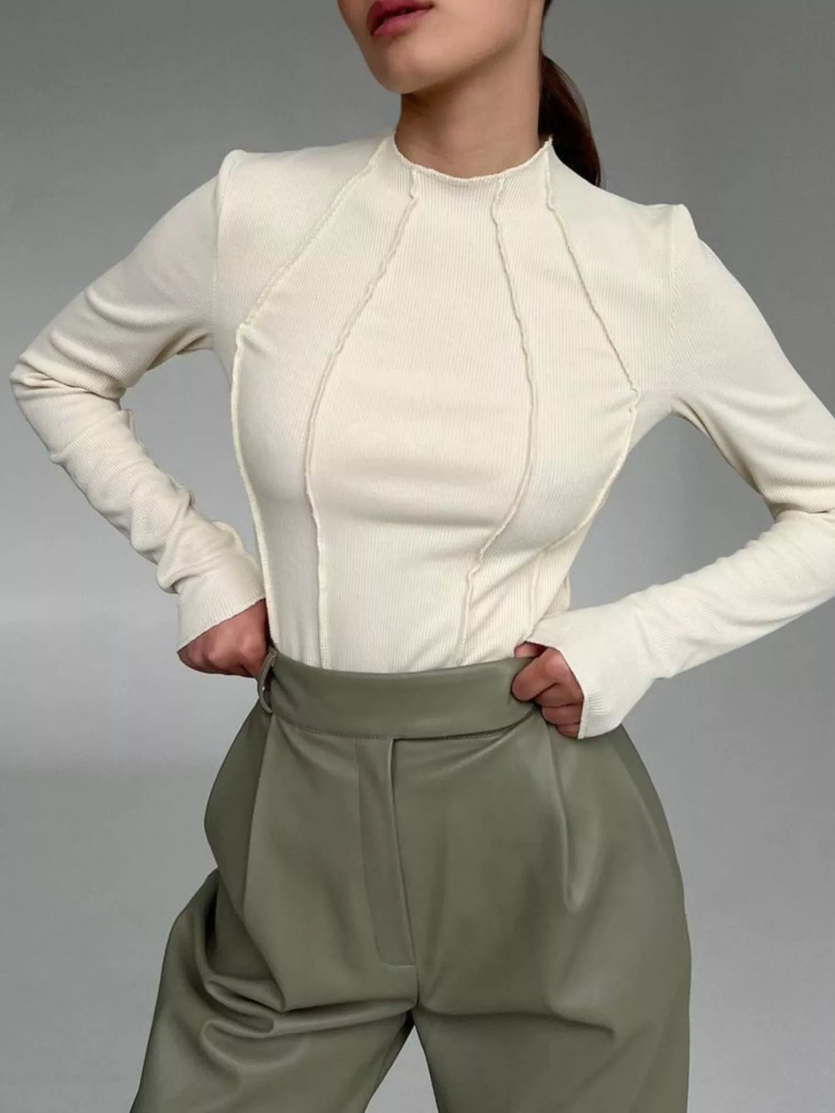 Seam detail long sleeve tee front view