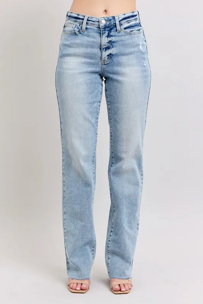 Judy Blue Full Size Mid Rise Light Wash Dad Jeans Plus Size LT - Fashorio