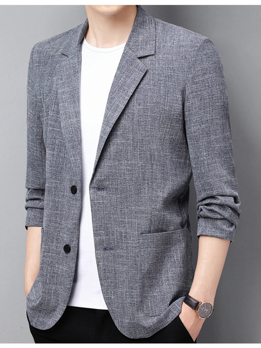 Men's Full Size Button Up Long Sleeve Blazer Plus Size Blue - Fashorio