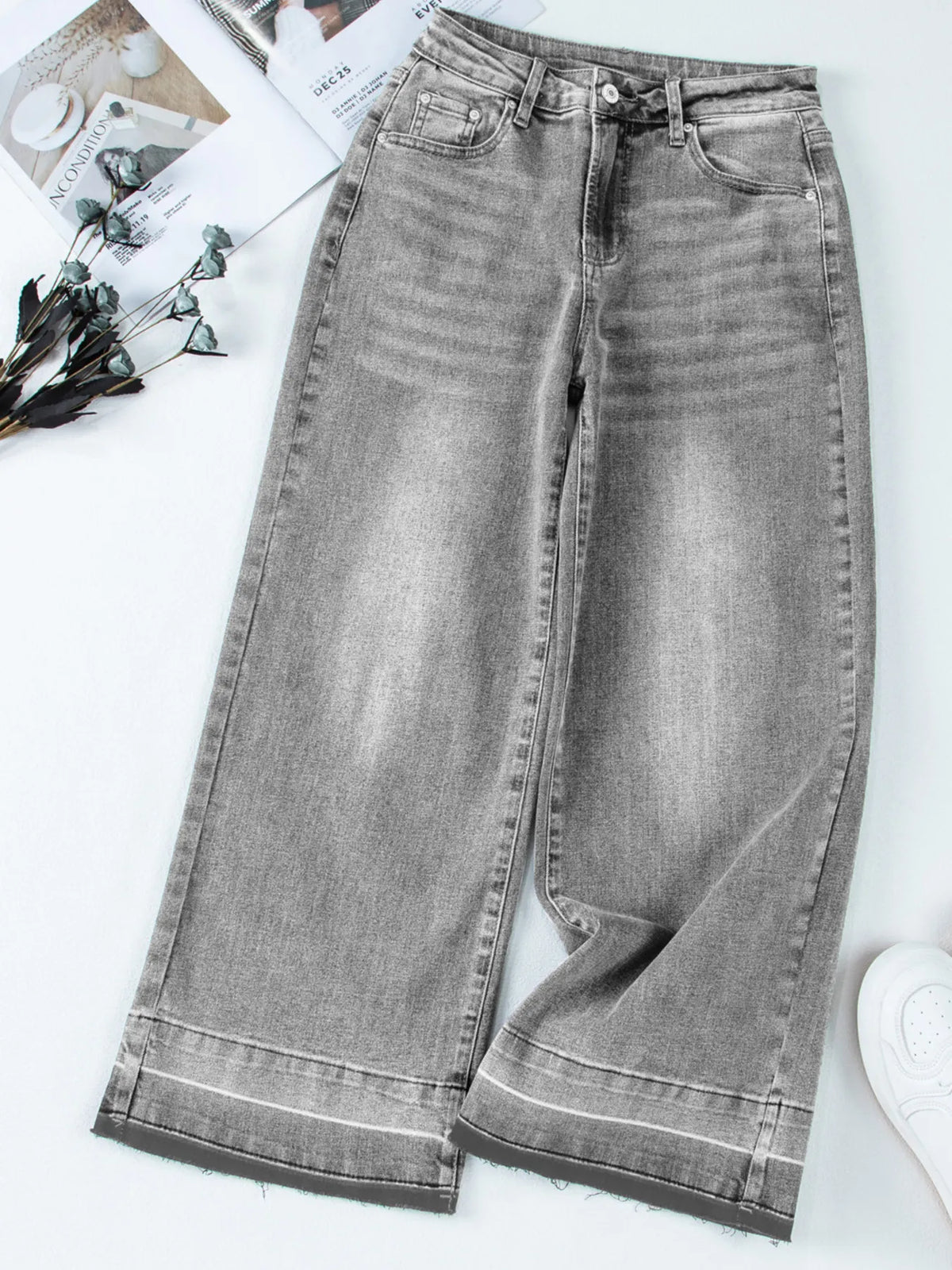 High Waist Wide Leg Washed Jeans, view 25