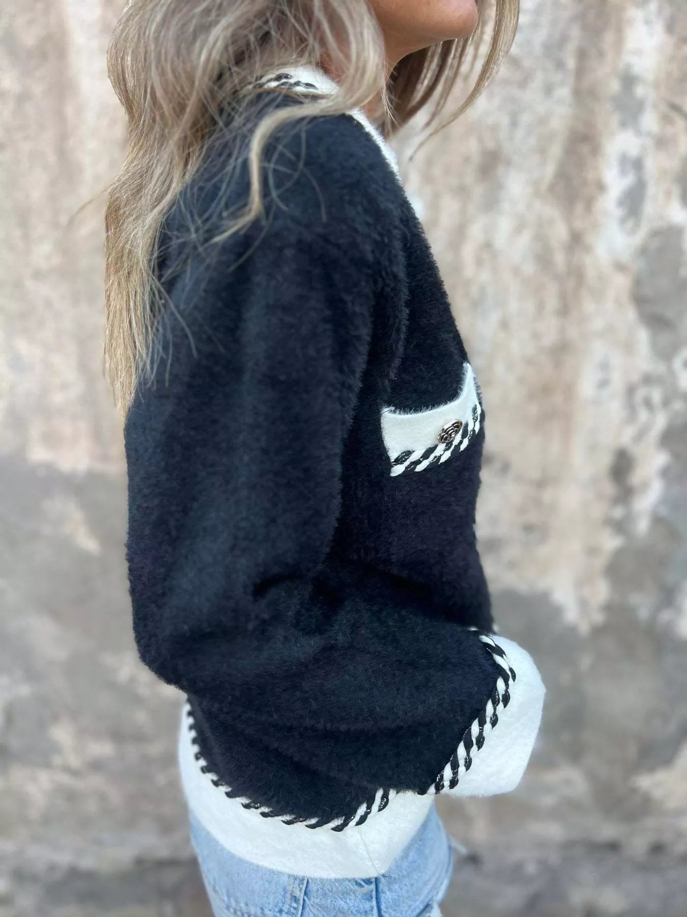 Contrast Trim Button Up Cardigan - Fashorio