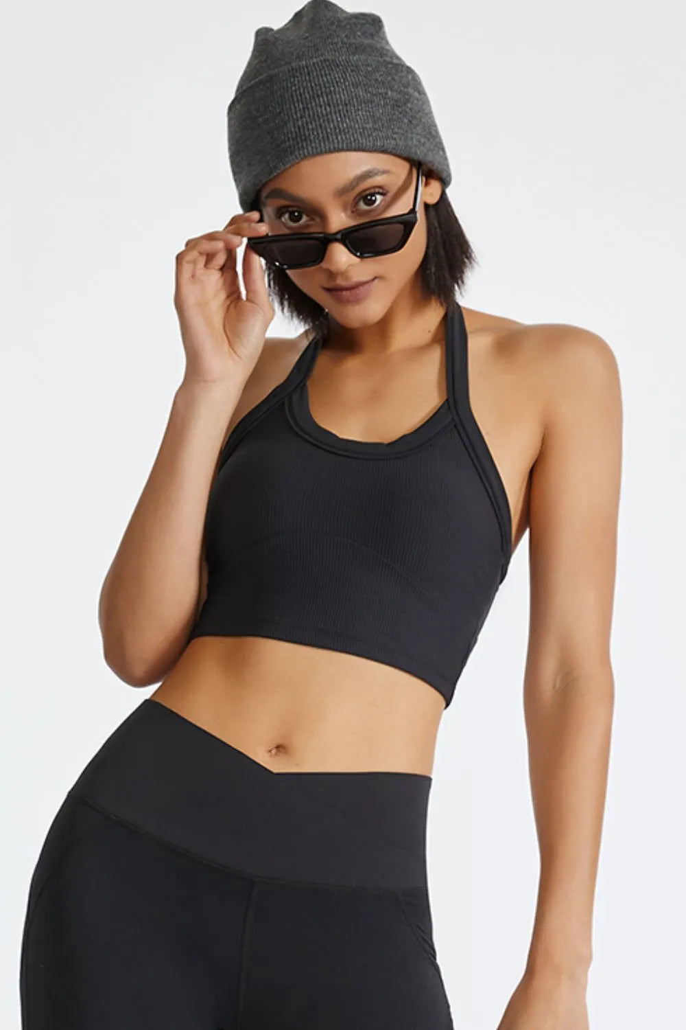 Halter neck active cami angled view
