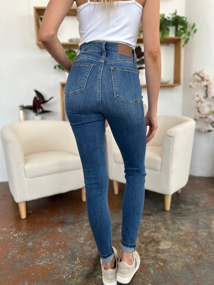 Judy Blue Cuffed Hem Skinny Jeans side view