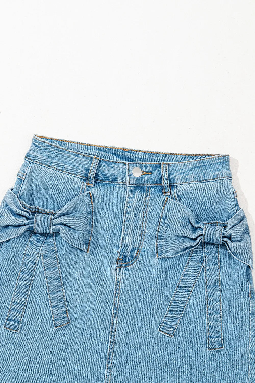 Acid Wash Bowknot Details High Waist Denim Skirt - Fashorio