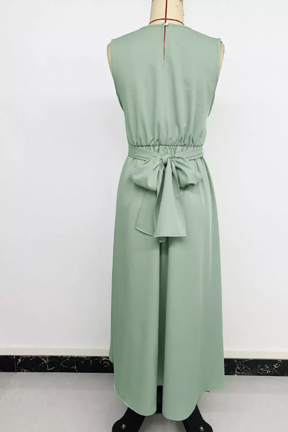 Sage high low hem A line dress styling view