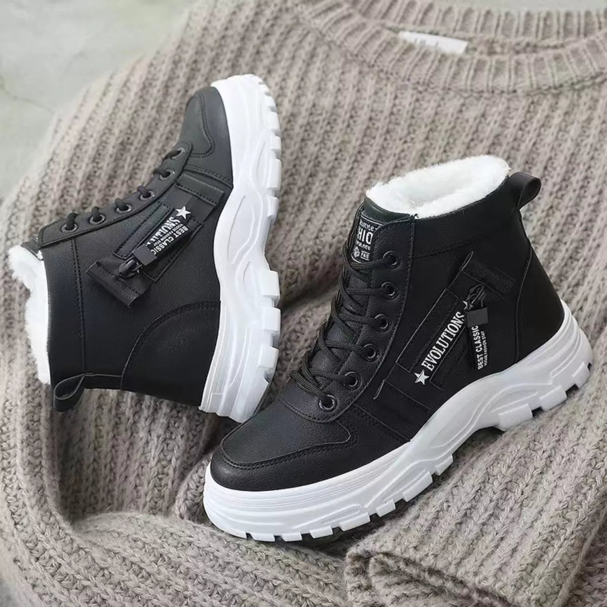 lace up warm ankle boots pair angled view
