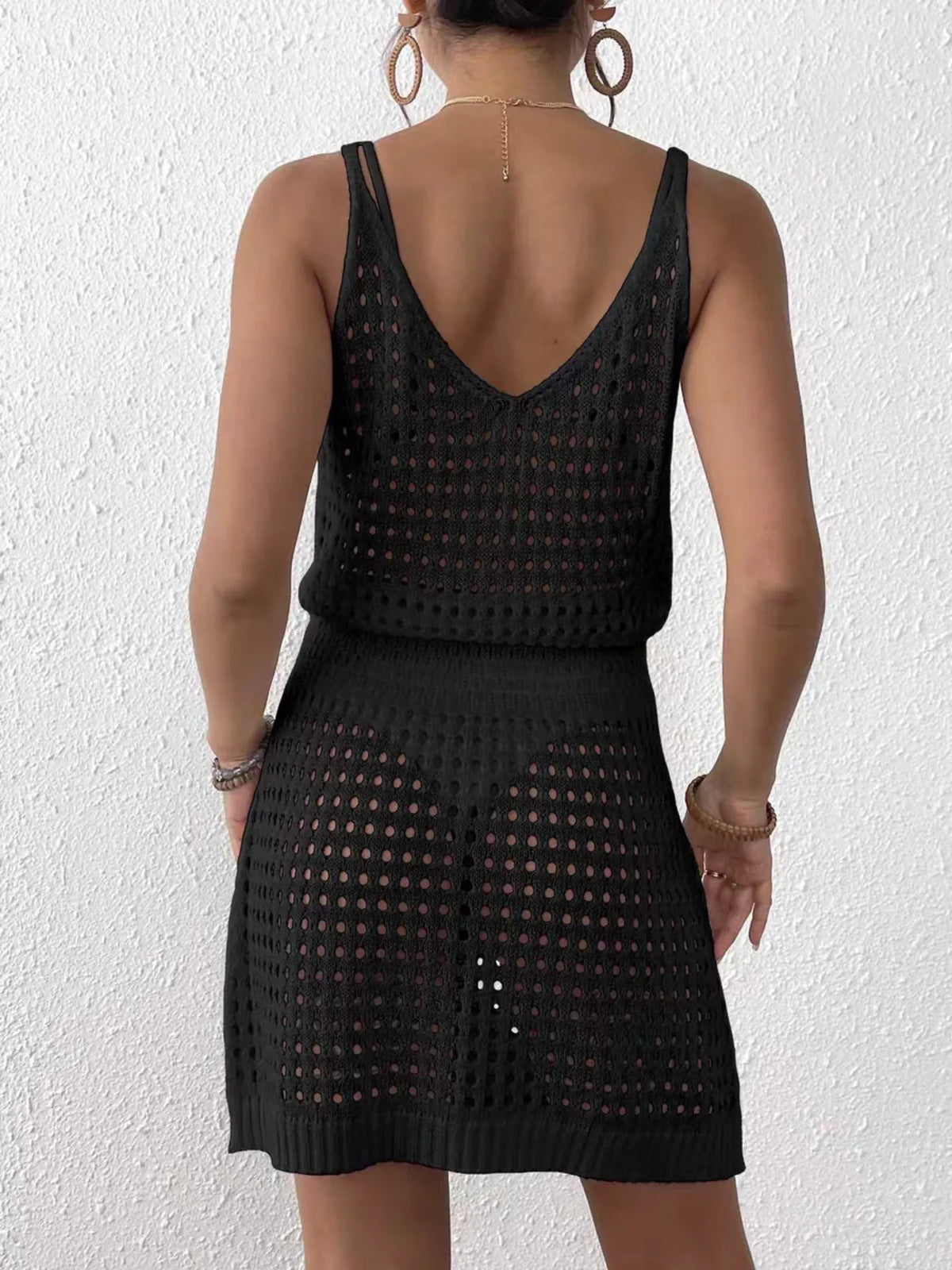 Crochet sleeveless openwork cover up dress fabric close up