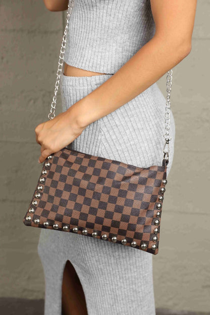 Adored PU Leather Studded Shoulder Bag Brown One Size - Fashorio