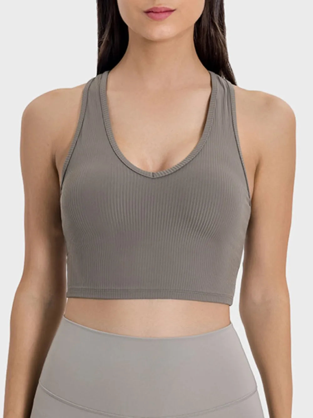 Millennia Scoop Neck Wide Strap Active Tank Mocha - Fashorio