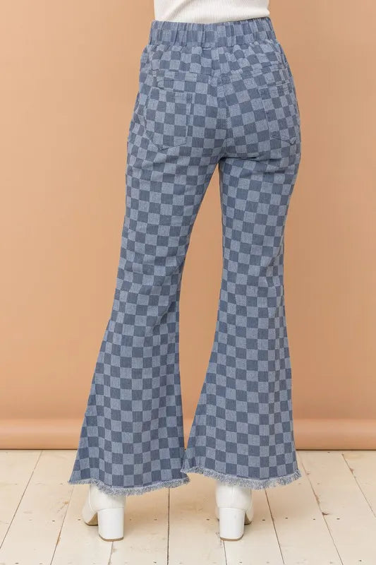 And The Why Checkerboard High Waist Bell Pants - Fashorio