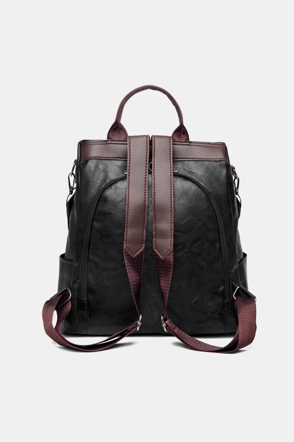 Faux leather backpack base and stitching detail